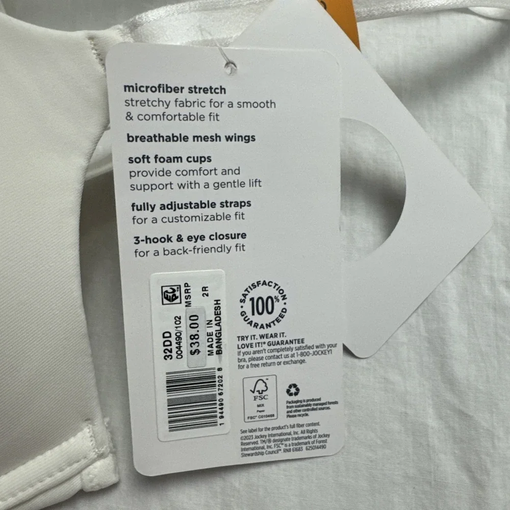 Jockey Microfiber Underwire Lined‎ T-shirt Bra Mesh Wings, Foam Cup